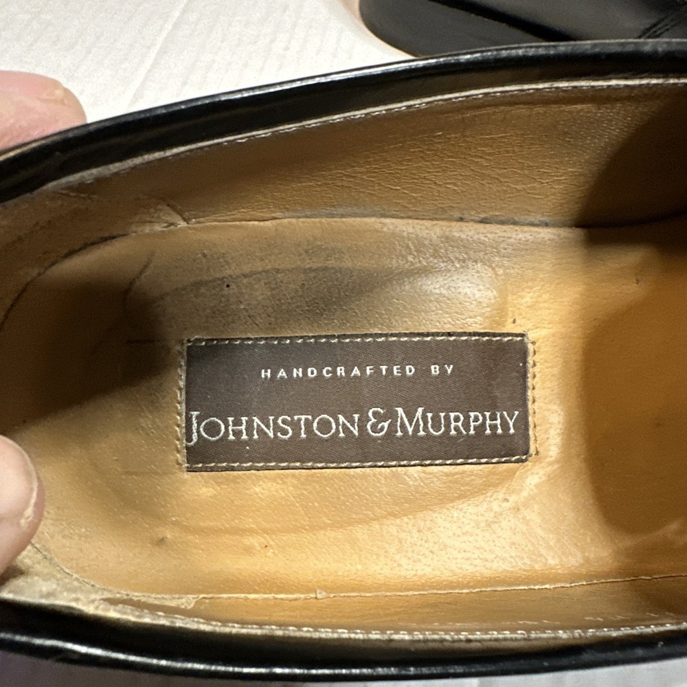Men's Johnston & Murphy Horner Black Loafers Dress Shoes 8 1/2 M Leather Tassel - Picture 5 of 11
